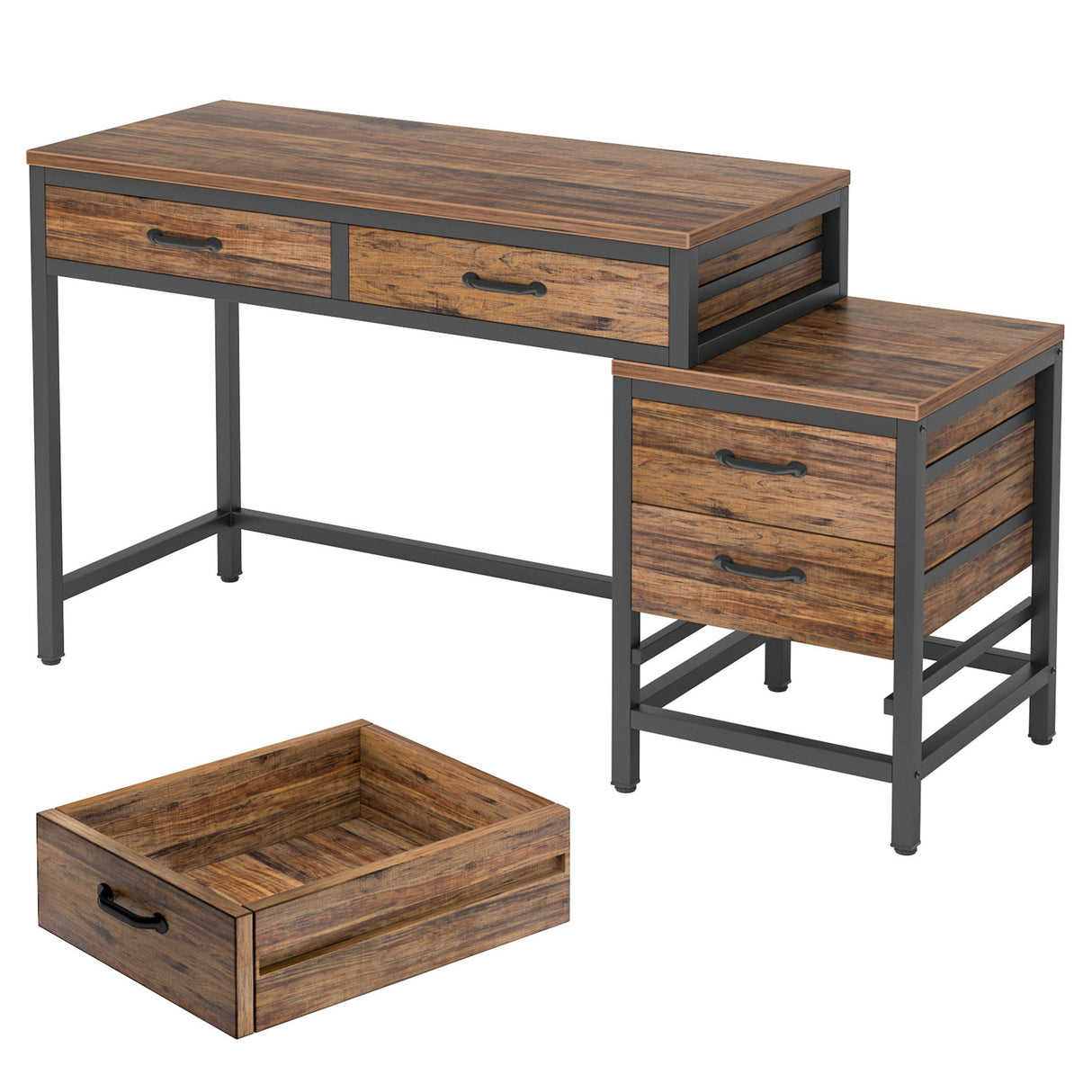 Computer Desk With Reversible 5 Drawer Storage, Frame Writing Table For Small Spaces