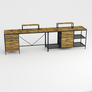 Industrial L-Shaped Computer Desk with Power Outlets & USB-C
