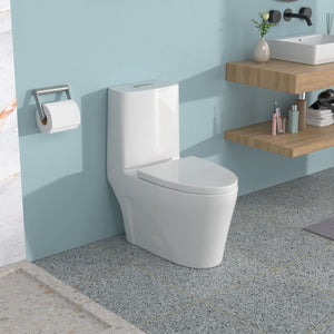 1 Piece Toilet For Bathroom, Dual Flush 1.24 / 1.6 Gpf, Soft Closing Seat - White