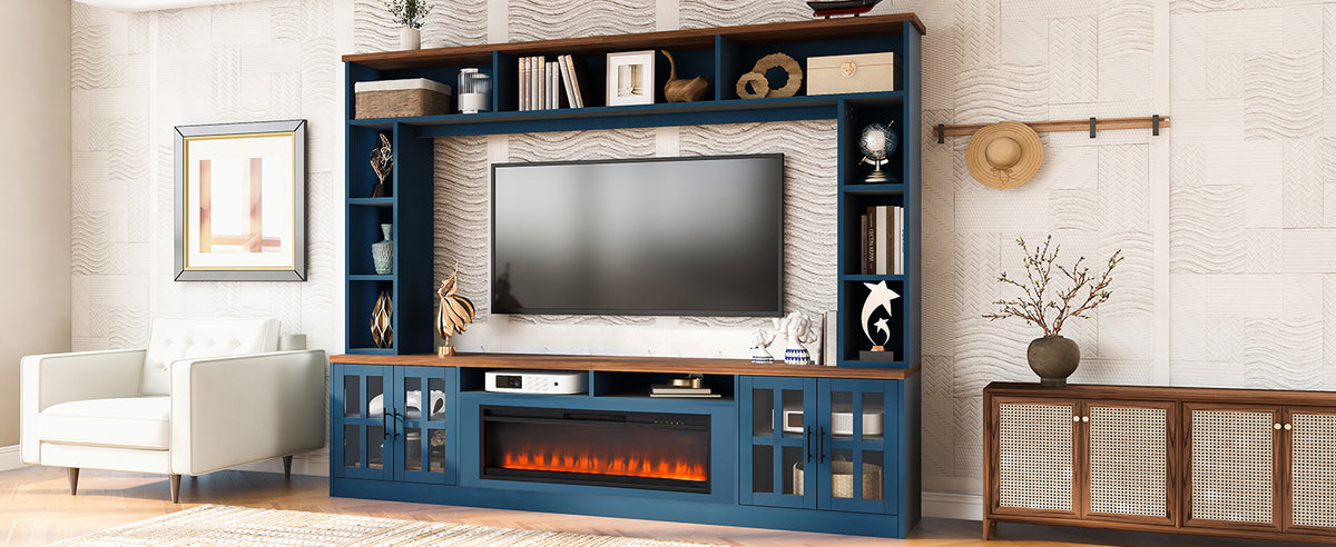 U-Can 95.5" Wall Unit Entertainment Center with Bookshelves