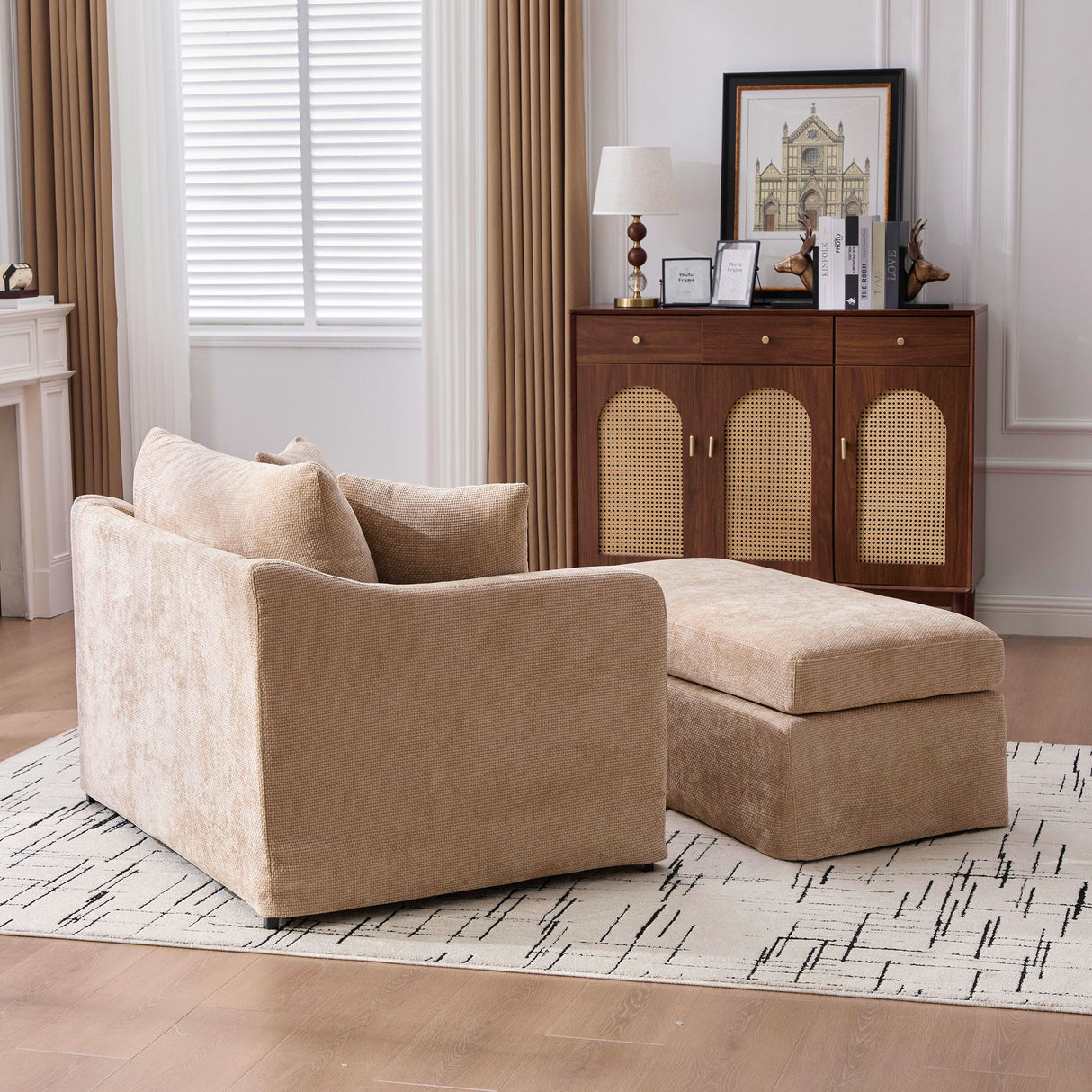 Accent Chair With Ottoman, Includes 2 Bolster Pillows