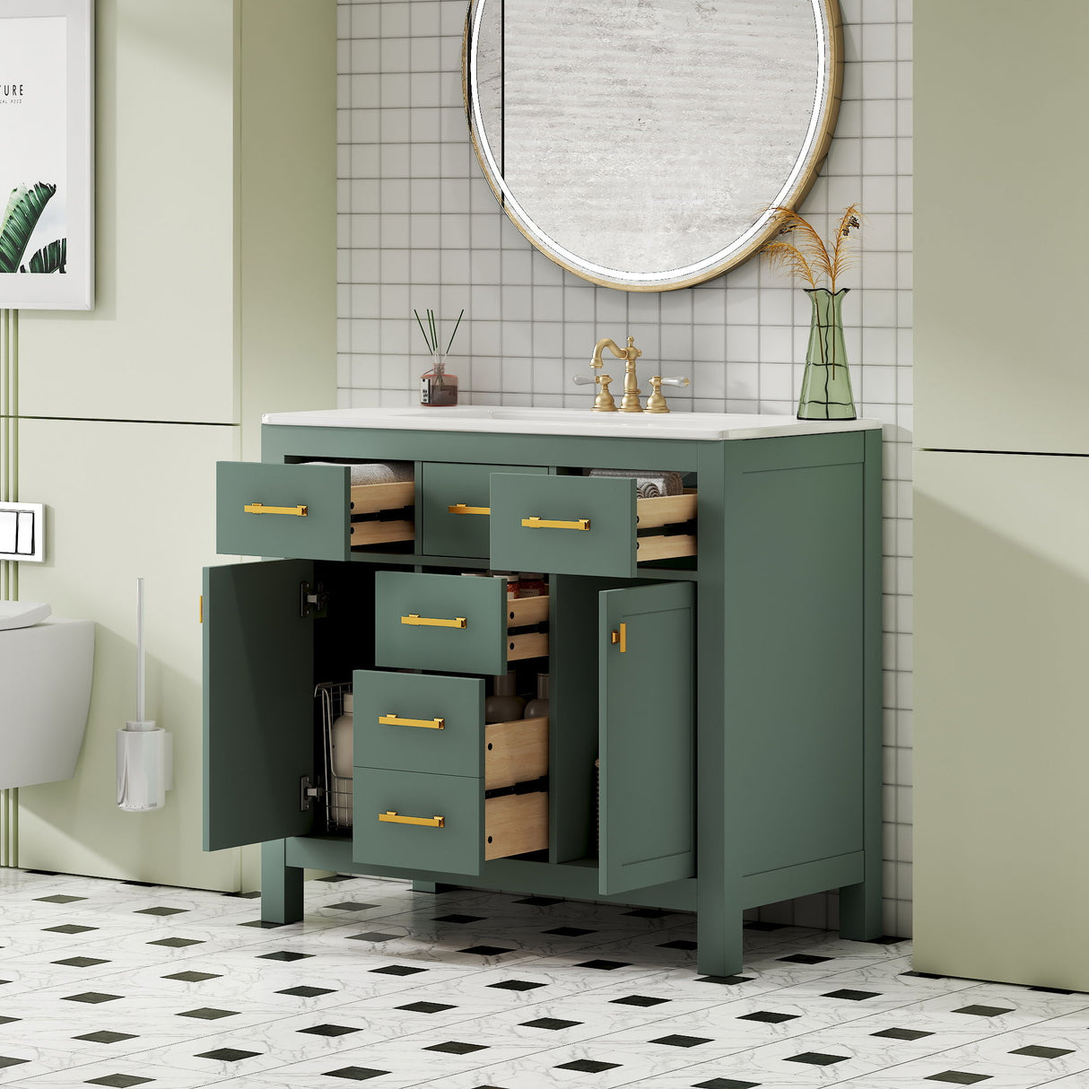 Bathroom Vanity With Sink Combo Set, Modern Bathroom Cabinet With 4 Drawers