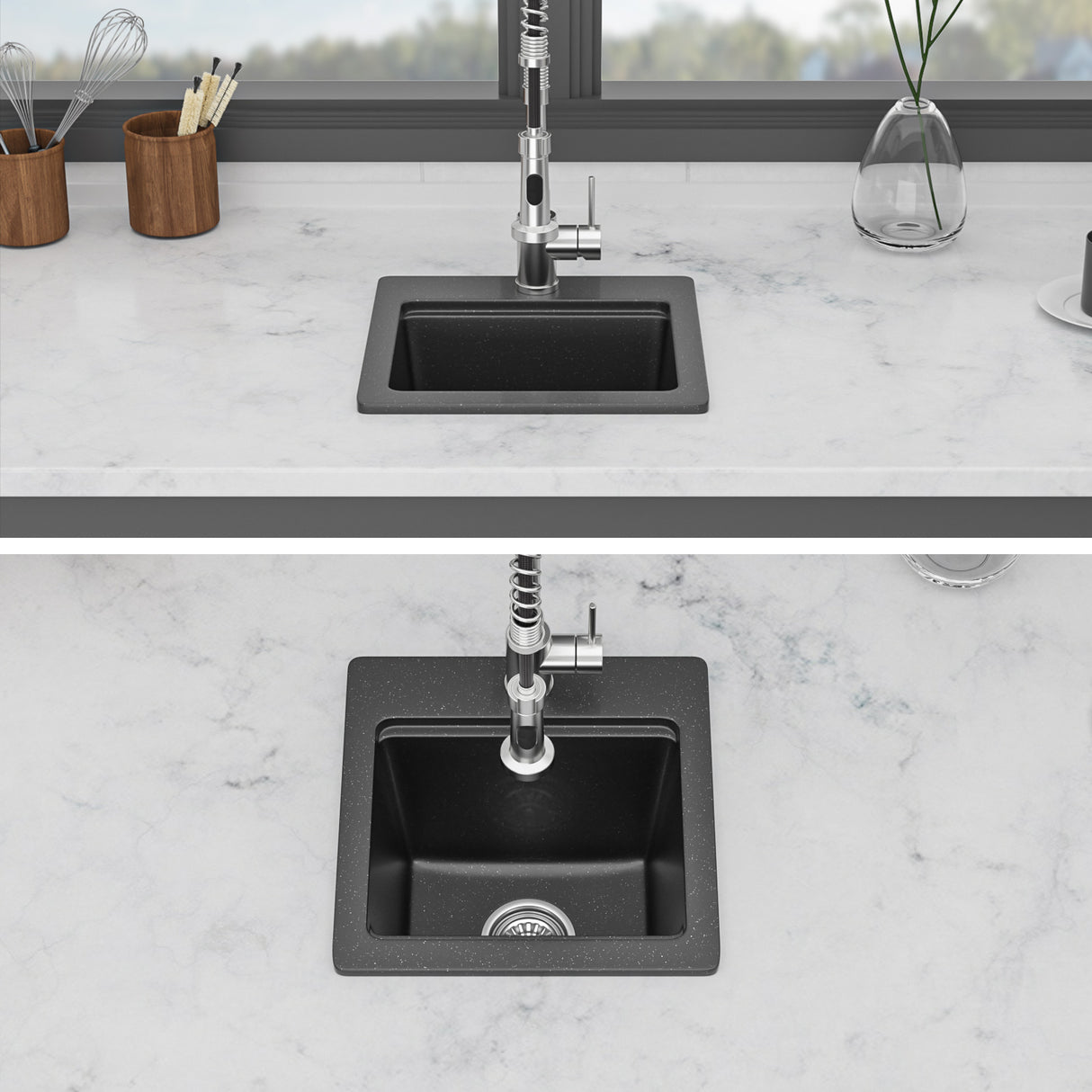 Quartz Drop-In Topmount Bar Sink - 15" x 15" x 9.65"