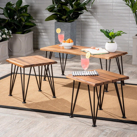 Zion - Outdoor Industrial Iron And Coffee Table - Teak - Best Buy Furniture