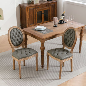 French Style Solid Wood Frame Antique Painting, Hand-Pulled Buckle Decoration Artificial Dining Chair With Nailhead Trim, Wood Legs