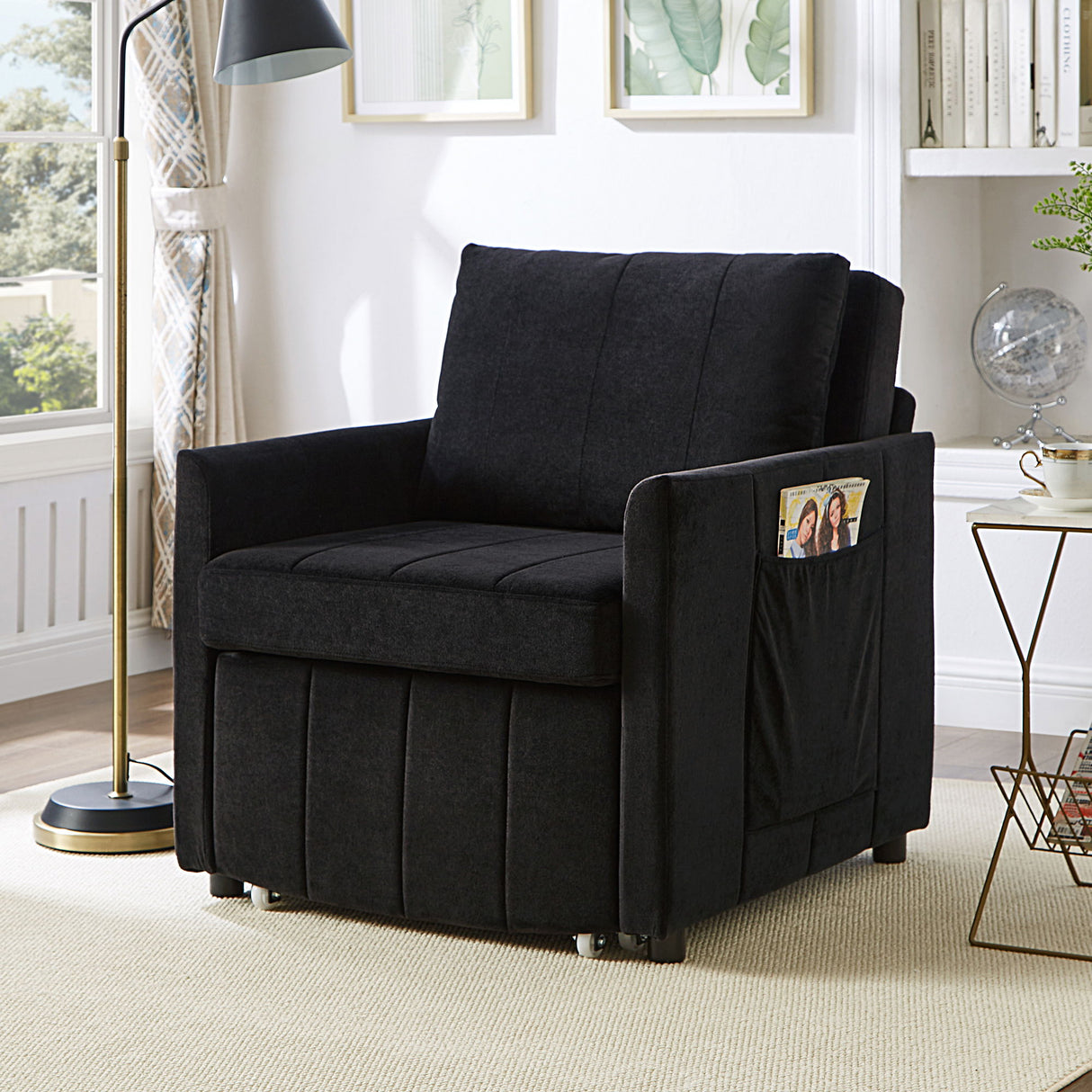 Upholstered Convertible Sleeper Sofa With 5 Position Backrest, Side Pockets, Storage