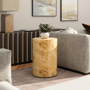 Nebula 22' Accent Pillar Side Table Warm Natural Brown Burl Wood
