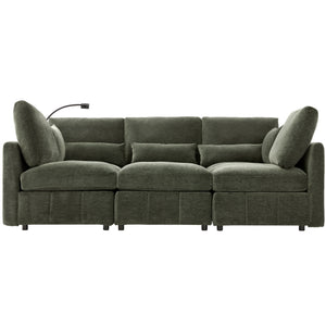Modern Modular U-Shaped Sofa Bed With Movable Ottoman, USB Ports, Phone Holder