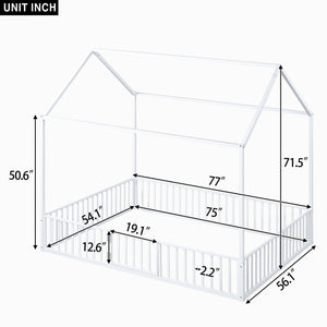Metal House Bed With Fence And Door