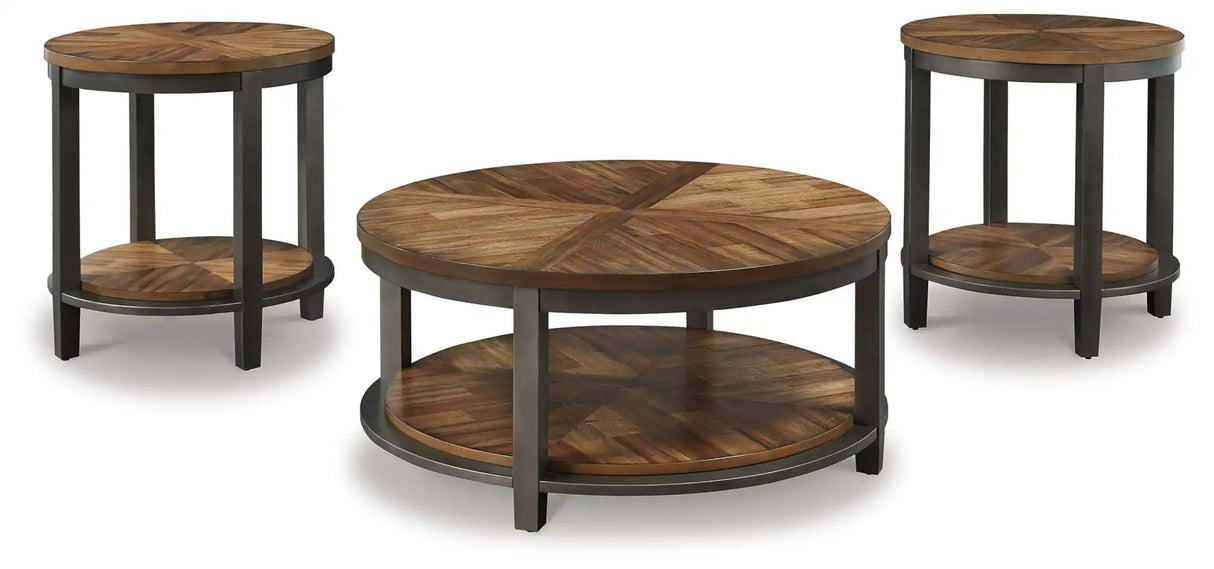 Roybeck - Occasional Table Set (Set of 3) - Light Brown / Bronze