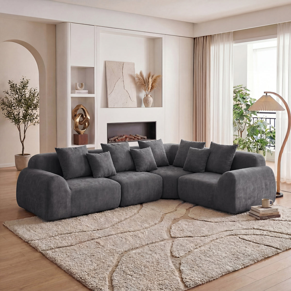 Oversized Cloud Velvet Curved Sectional Couch - 118'