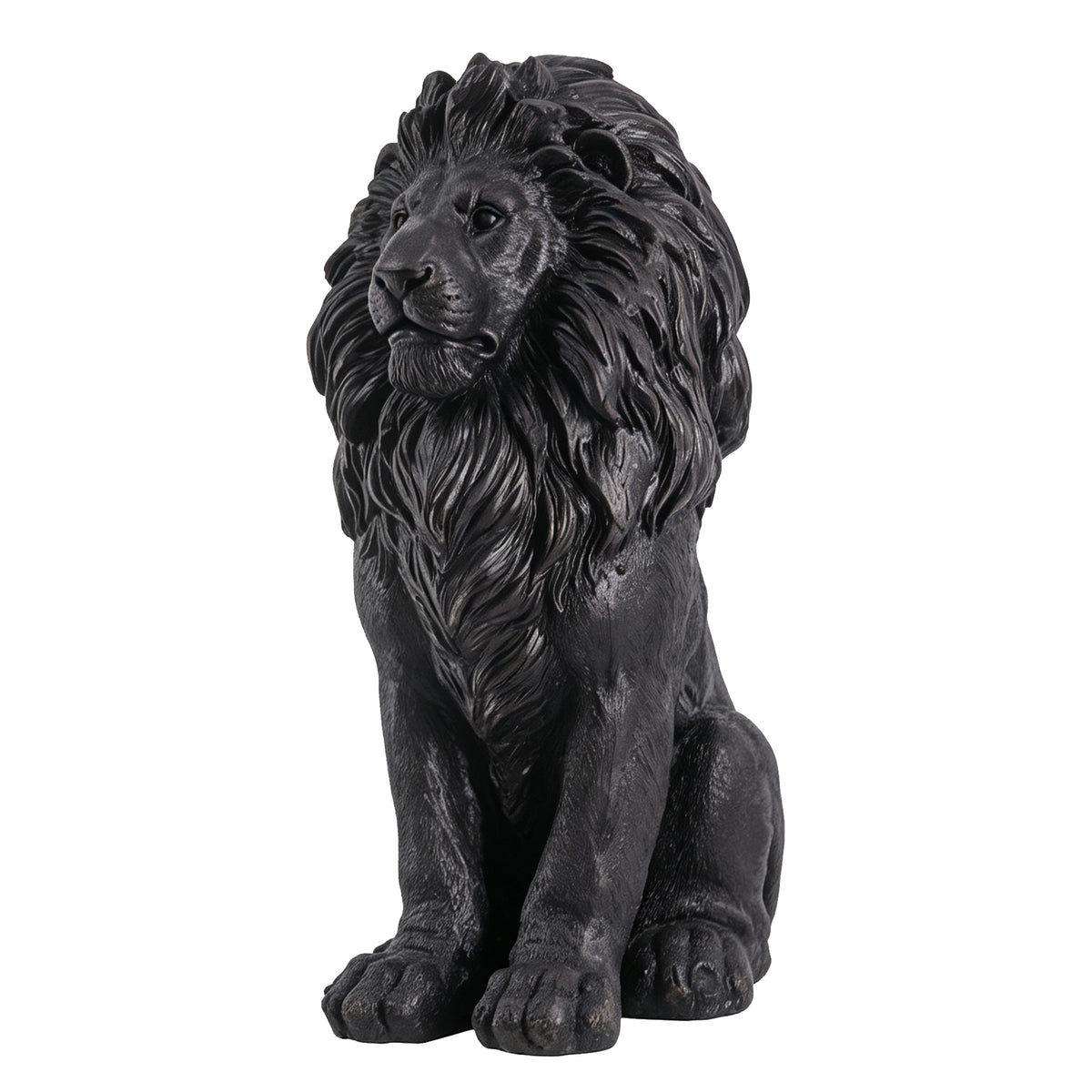 Elegant Sitting Lion Statue with Matte Black Finish - 20.67 Inches