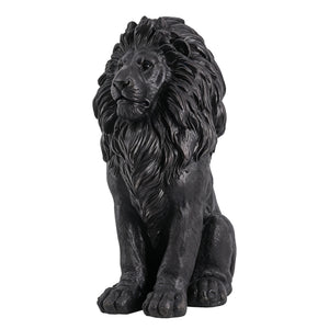 Elegant Sitting Lion Statue with Matte Black Finish - 20.67 Inches