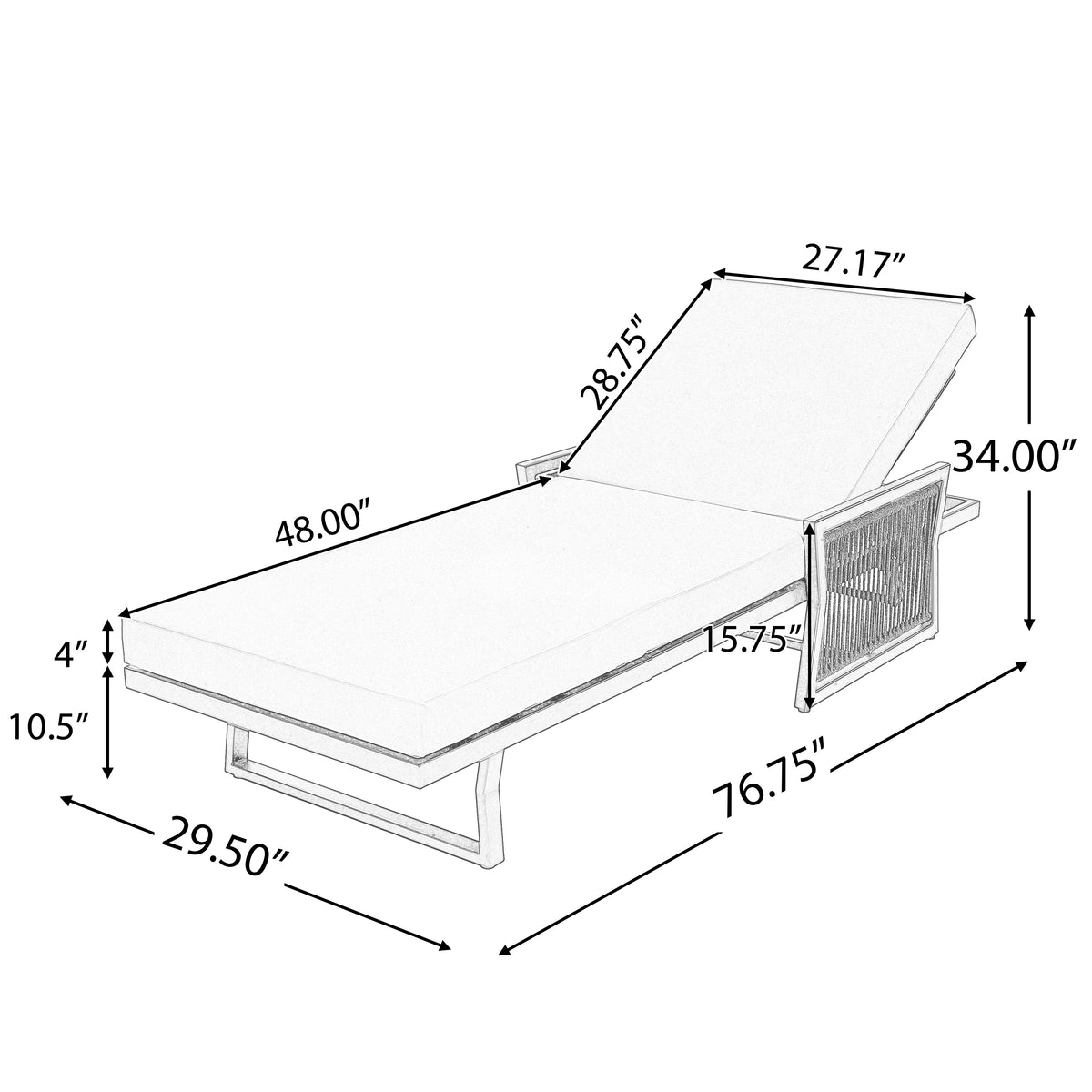 Modern White Iron Outdoor Chaise Lounger Set