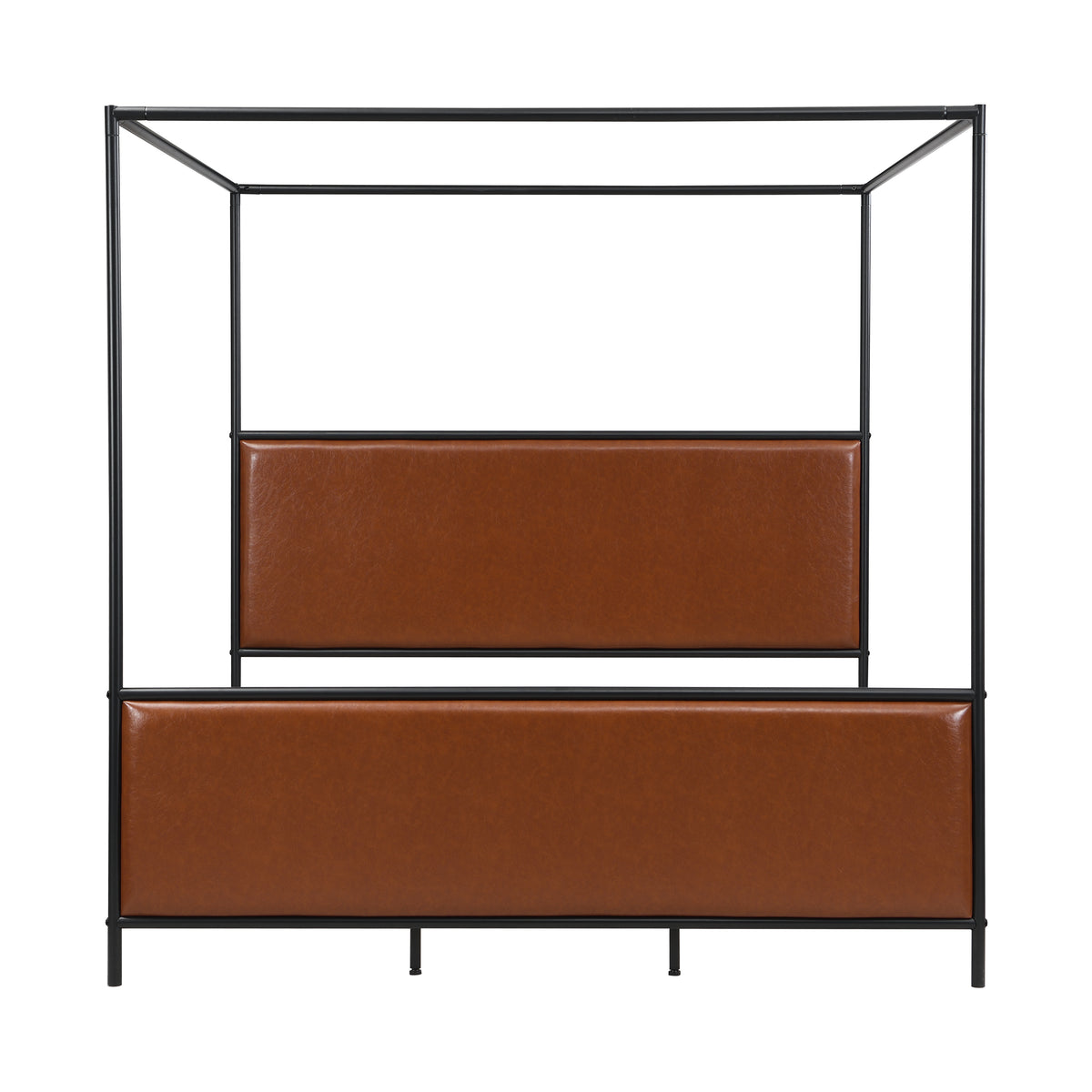 King Size Canopy Bed Frame With PU Upholstered Headboard