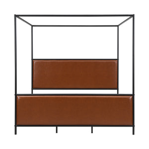 King Size Canopy Bed Frame With PU Upholstered Headboard