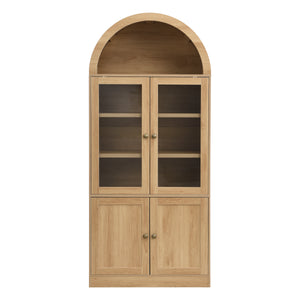 Tall Arched Top Storage Cabinet with Tempered Glass Doors