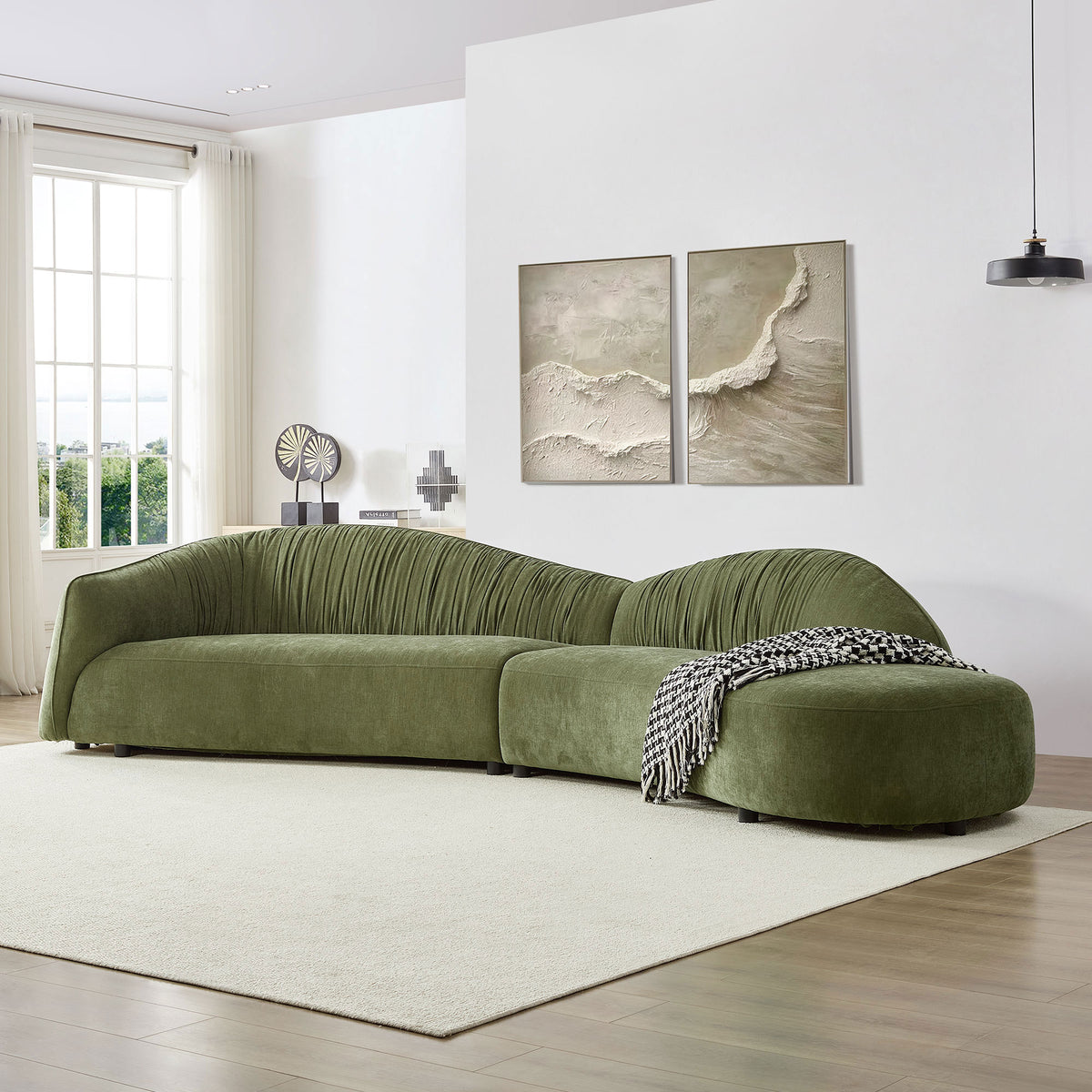 145.67" Mid-Century Upholstered Comfy Couch with Facing Chaise Right