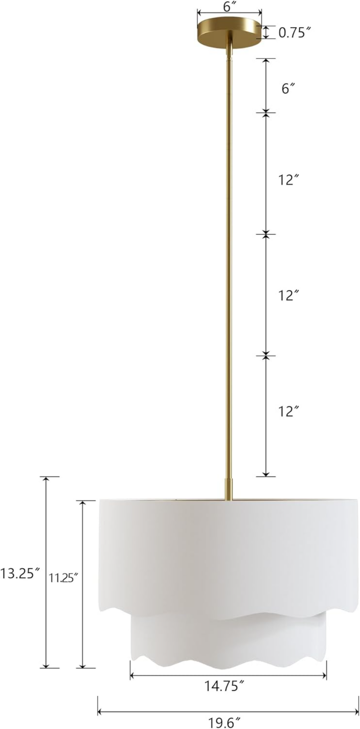 19.6-Inch Fabric Chandelier, 2-Tier Drum Light, Soft White Linen