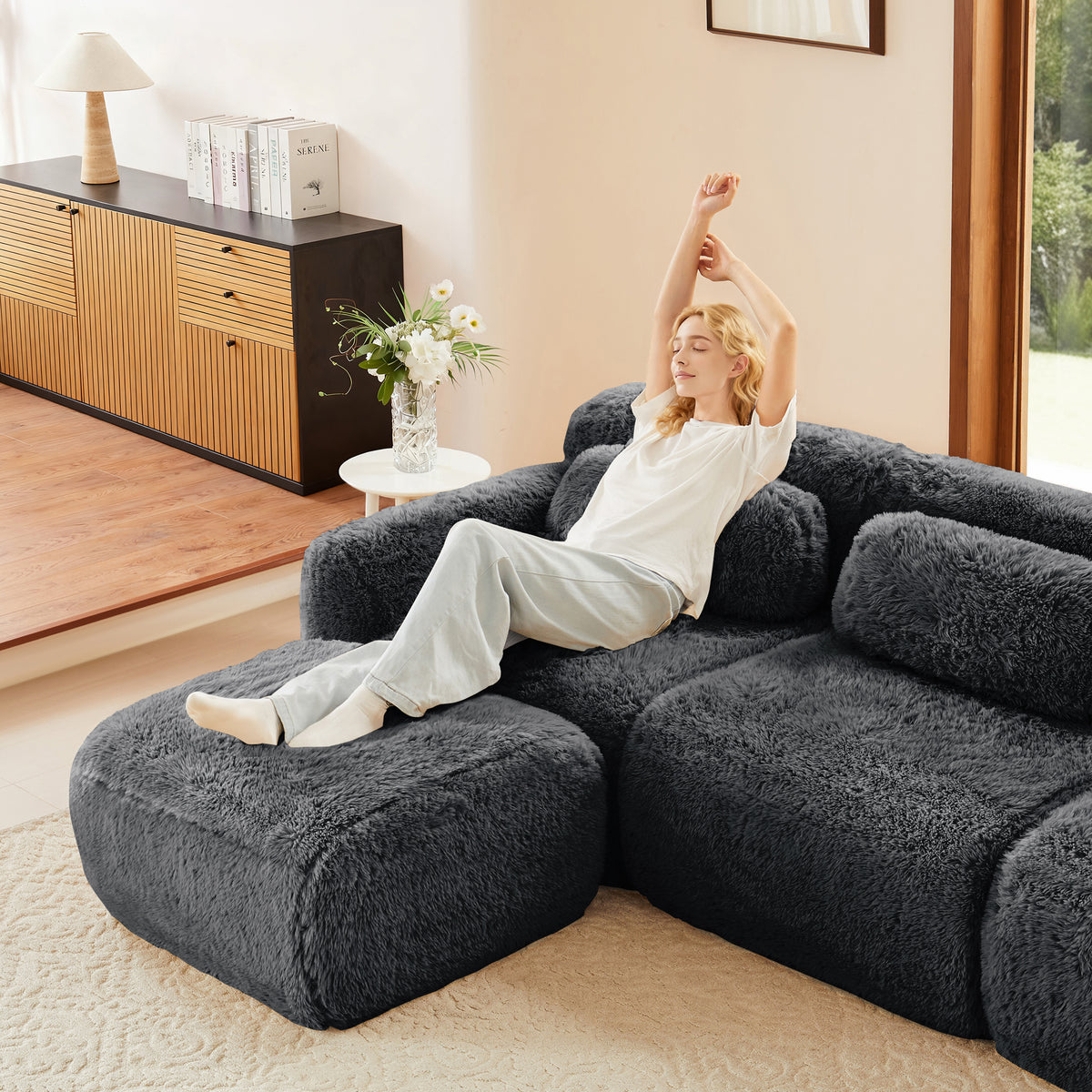 Aviana Ottoman Plush Fabric - Dark