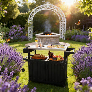 Outdoor Bar Cart with Storage and Stainless Steel Top