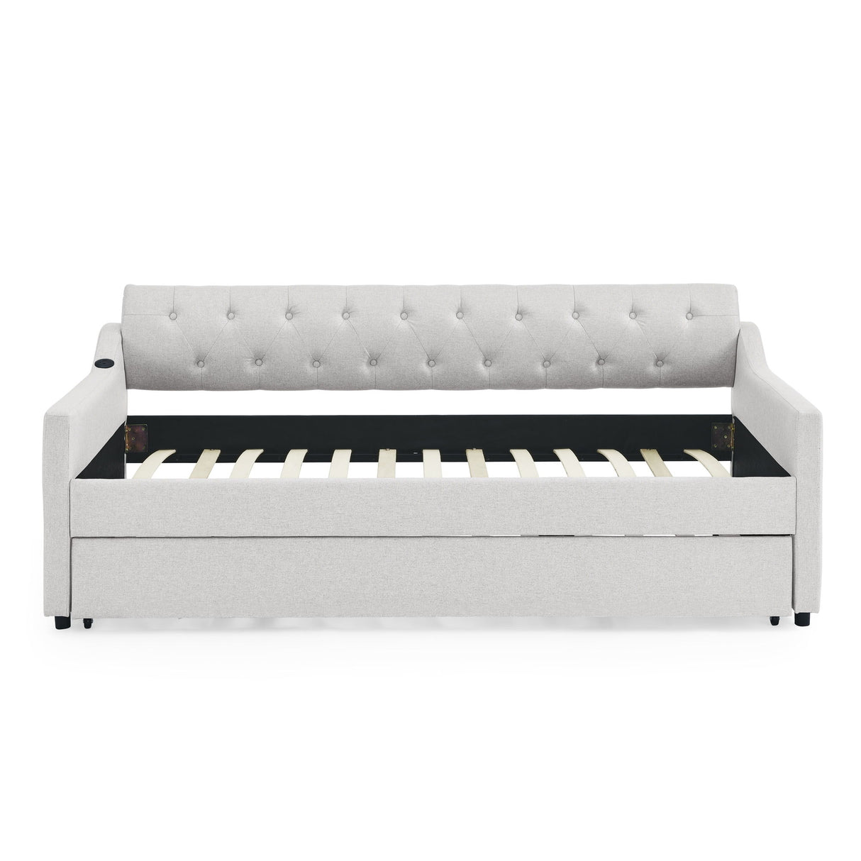 Size Upholstered Daybed With Trundle And USB Charging Armrest