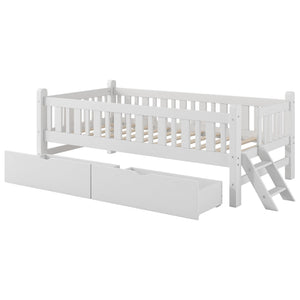 Platform Bed With Guardrail And 2 Drawers