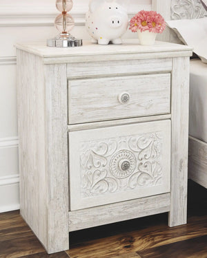 Paxberry - Two Drawer Night Stand - Whitewash - Best Buy Furniture