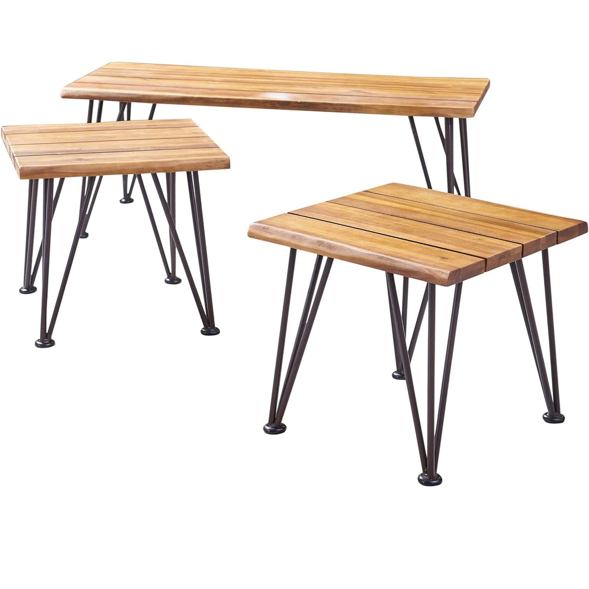 Zion - Outdoor Industrial Iron And Coffee Table - Teak - Best Buy Furniture