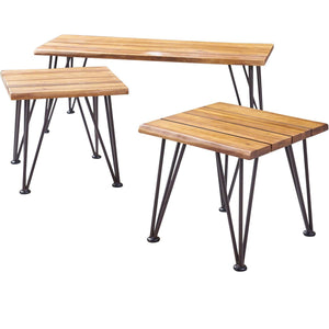 Zion - Outdoor Industrial Iron And Coffee Table - Teak - Best Buy Furniture