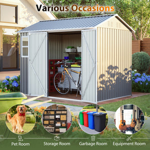 8'x6' Large Steel Storage Shed with Window, Lockable Doors & Sloped Roof