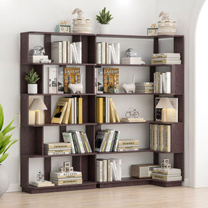 Ox Blood L-Shaped Freestanding Corner Bookshelf
