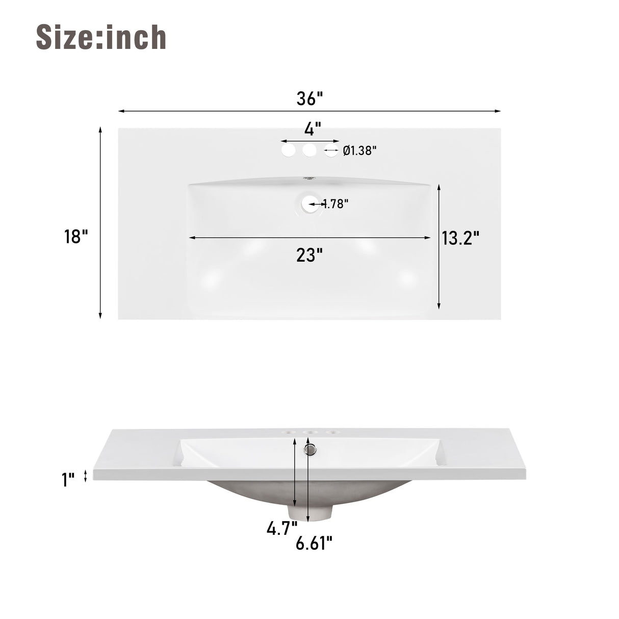 36 Inch Shaker Style Free-Standing Bathroom Vanity Cabinet with Sink