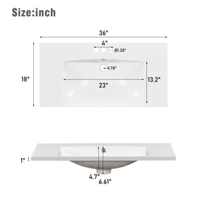 36 Inch Shaker Style Free-Standing Bathroom Vanity Cabinet with Sink