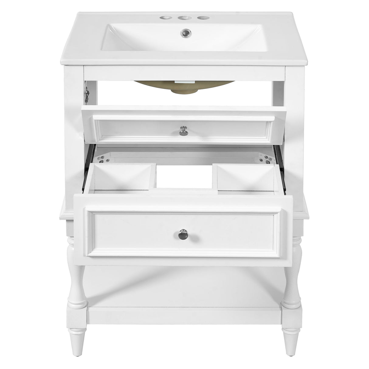 Bathroom Vanity With Sink, 2 Drawers Storage Cabinet, Open Shelf