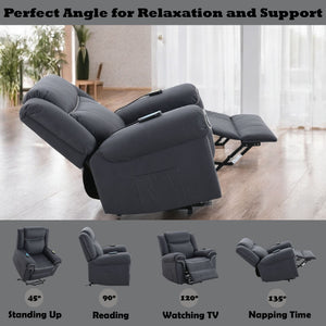 Domana - Polished Microfiber Power Nirion Recliner With Lift Heating Massage Chair - Dark Blue