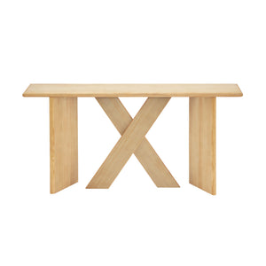 X-Frame Console Table, Angled Cross Leg Design, Rounded Edges - Natural