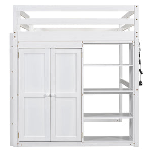 Loft Bed With Built In Wardrobe, Storage Shelves, And LED Light