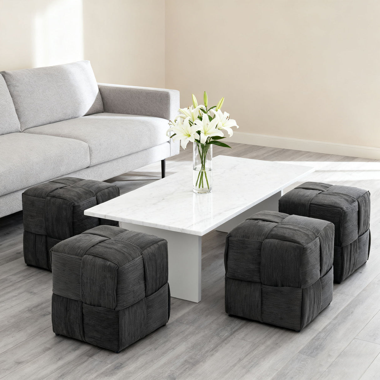 Modern Ottoman Foot Rest With Woven Design