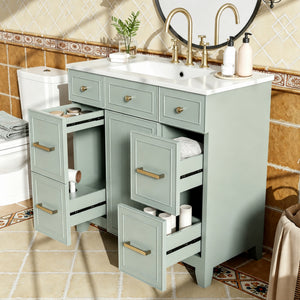 36" Green Bathroom Vanity with Ceramic Sink