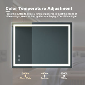 Bathroom Vanity Rectangle Mirror With Front Lighting, Anti Fog, Dimmable, Smart Memory Function