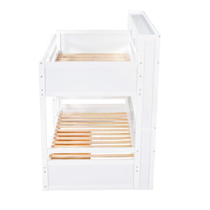 Twin Size Bunk Bed With Built-In Shelves Beside Both Upper And Down Bed And Storage Drawer