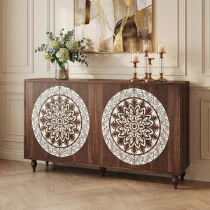 60" Vintage Mandala Carved Sideboard