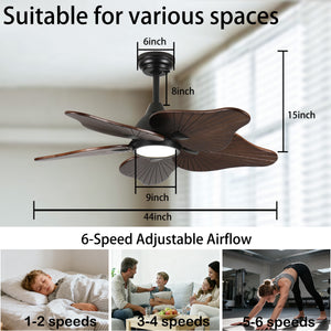 44-Inch Ceiling Fan with Light, 5 Solid Wood Blades, DC Motor