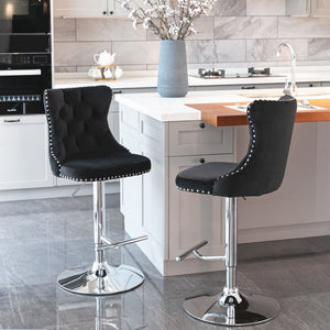 Swivel Barstools Adjusatble Seat Height From 25-33", Modern Upholstered Base Bar Stools With Backs Comfortable Tufted For Home Pub And Kitchen Island (Set of 2)