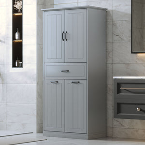 Modern Bathroom Storage Cabinet With Two Laundry Baskets, One Drawer, Adjustable Shelf