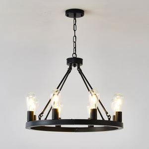 6 Light (No Bulbs) Wagon Wheel Chandelier Farmhouse Modern Small Round Chandelier For Living Room Kitchen Island Foyer Hallway Entryway Bedroom Dining Room Light Fixture Ceiling Hanging - Matte Black