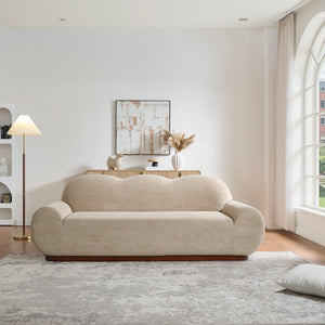 88 in. Round Arm Cloud Curved 3 Seater Modern Upholstered Velvet Sofa