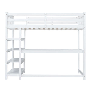 Loft Bed With Storage Shelves And Under Bed Desk