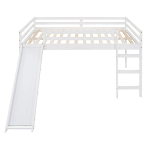 Full Loft Bed With Slide, Multifunctional Design - White